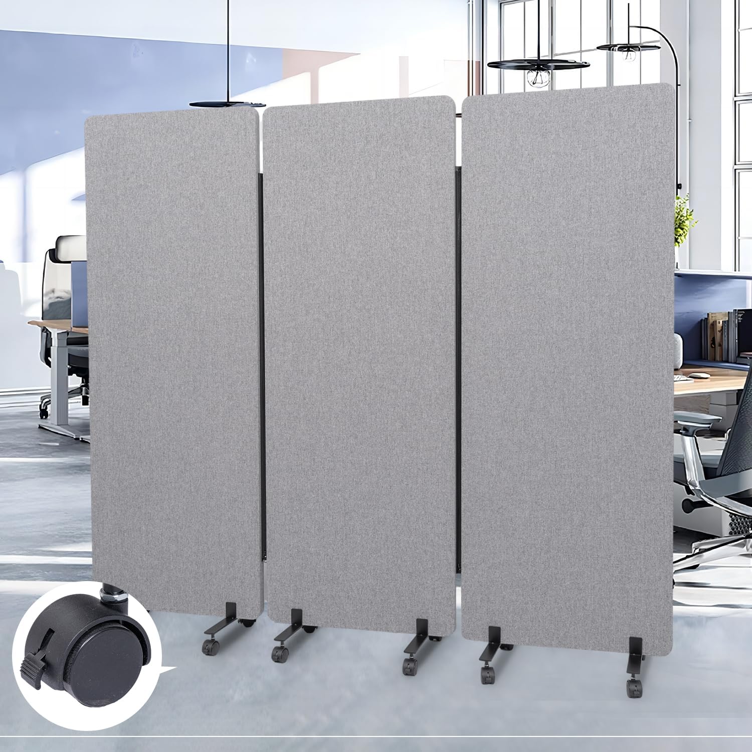 SB2 Trading Acoustic Office Partition, Freestanding Fabric Privacy Screen, 3-Panel Grey Acoustic Fabric