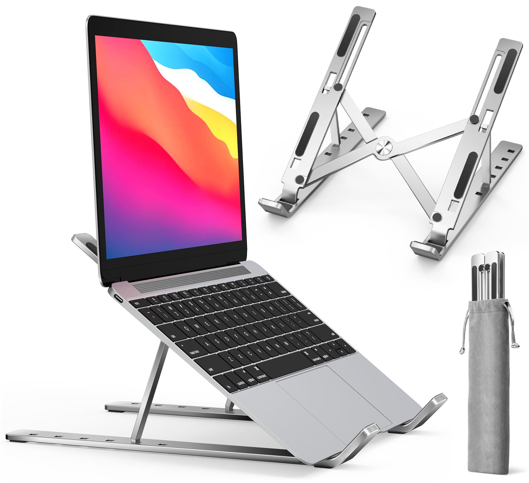 SB2 Trading Aluminum Laptop Stand, Foldable Adjustable Riser, Brushed Aluminum Portable