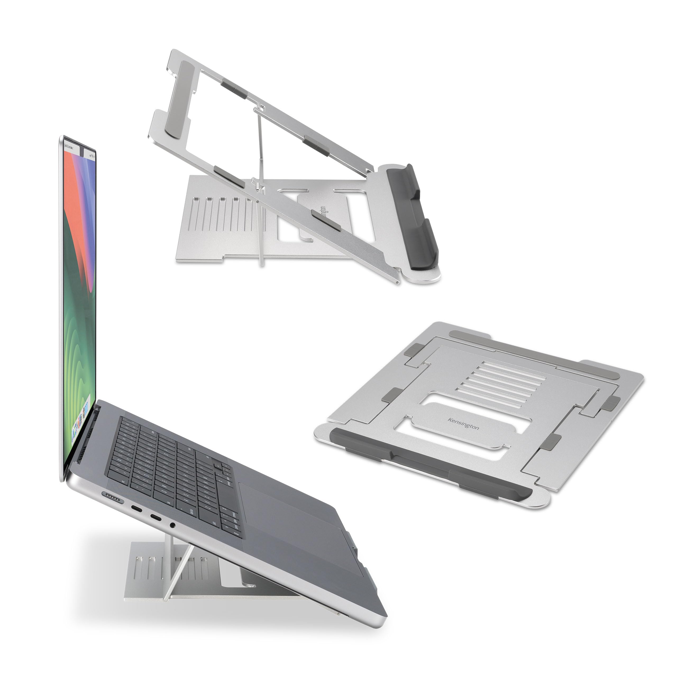 Kensington Laptop Stand, Adjustable Aluminum Riser, Silver Portable Folding