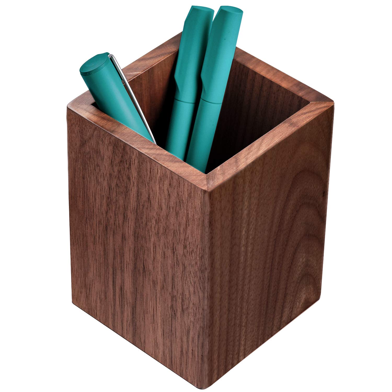 SB2 Trading Minimalist Pen Holder, Desktop Pencil Cup Organizer, Matte Wood Square