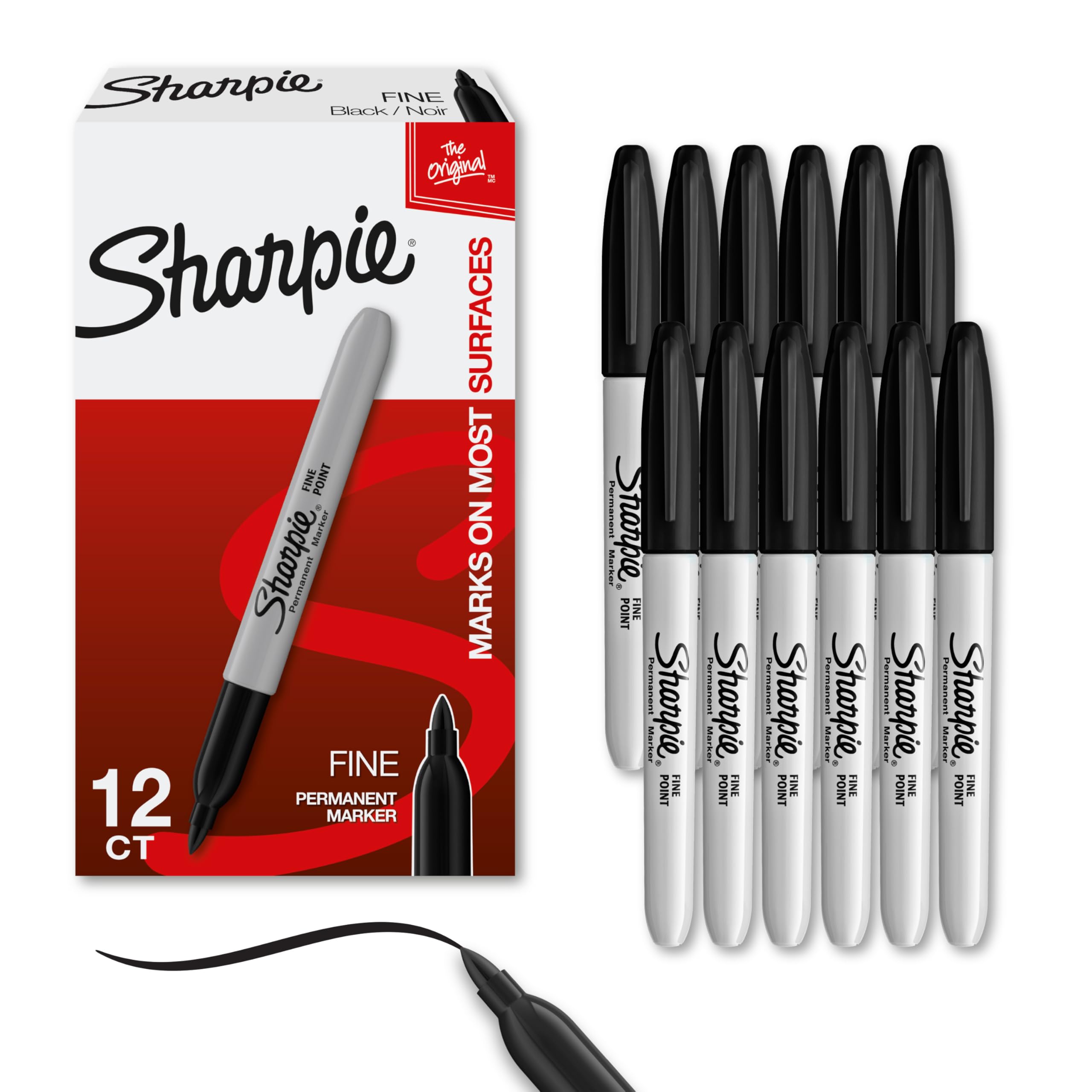 Sharpie Fine Point Permanent Markers, Quick-Dry Bold Permanent Ink, Black, 12 Count