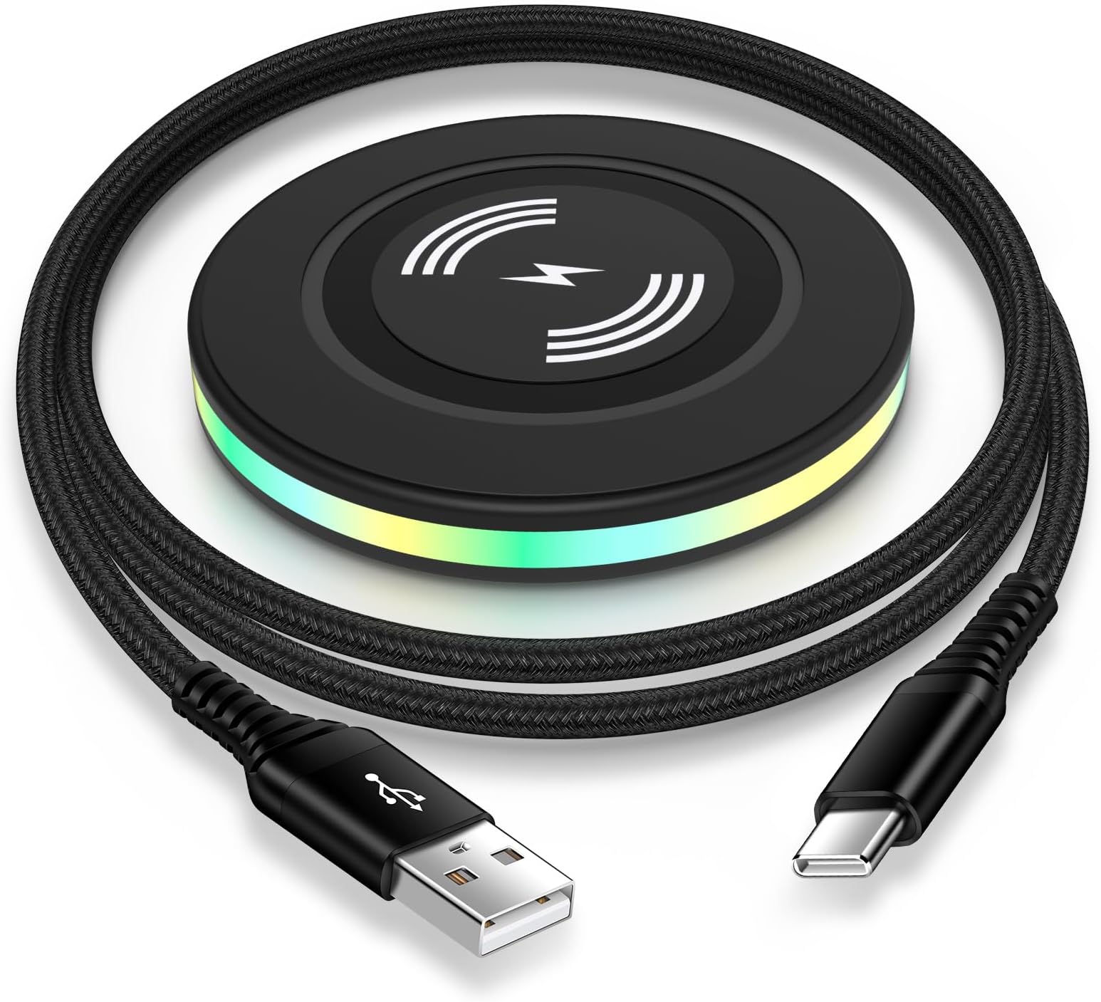 SB2 Trading Wireless Charging Pad, Qi-Compatible Fast Charge Disc, Round Fabric Silicone Pad